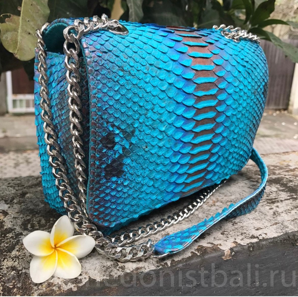 Genuine python skin crossbody bag — Blue