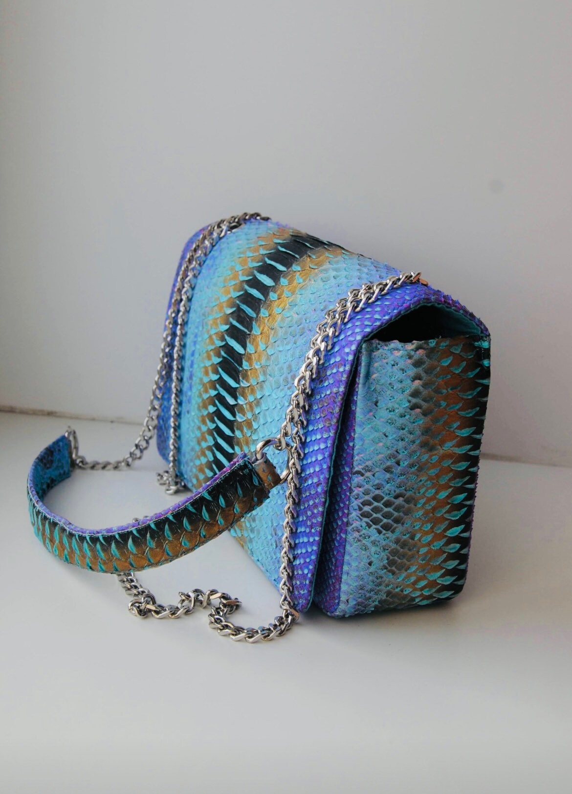 Genuine python skin crossbody bag — Blue