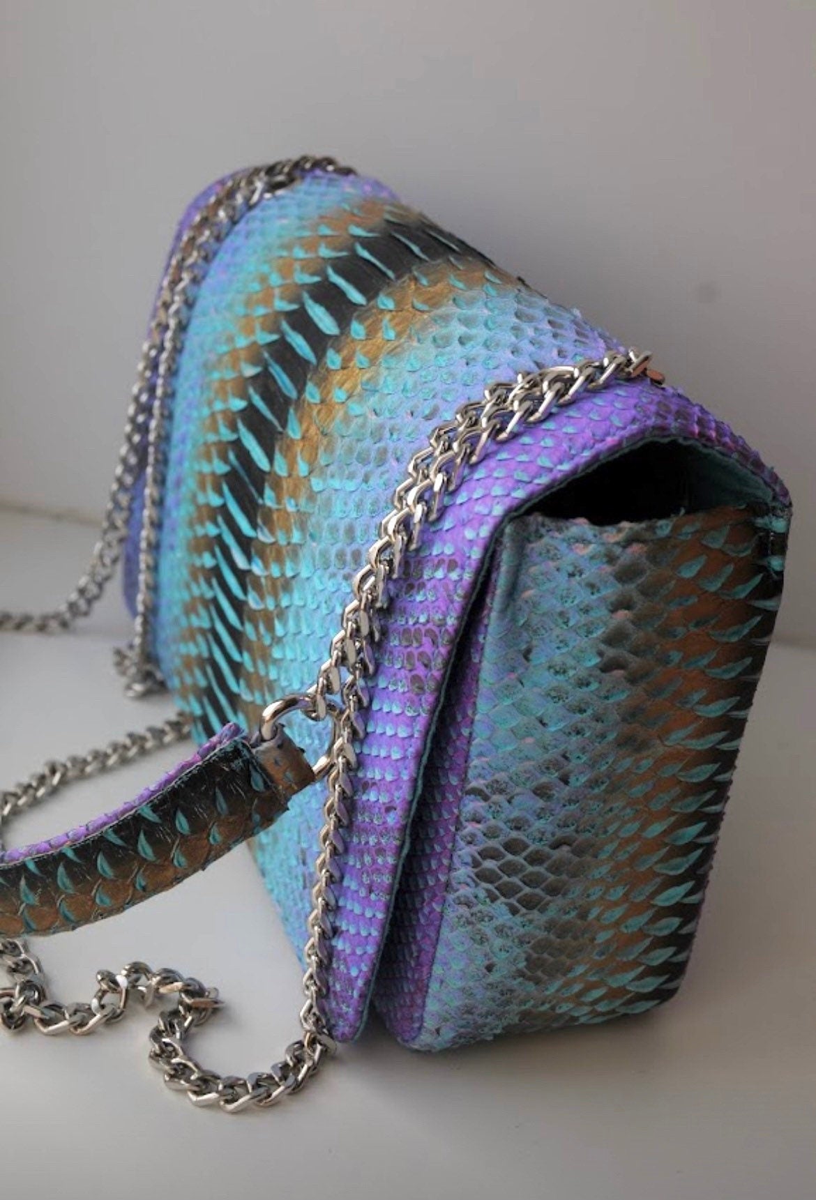 Genuine python skin crossbody bag — Blue