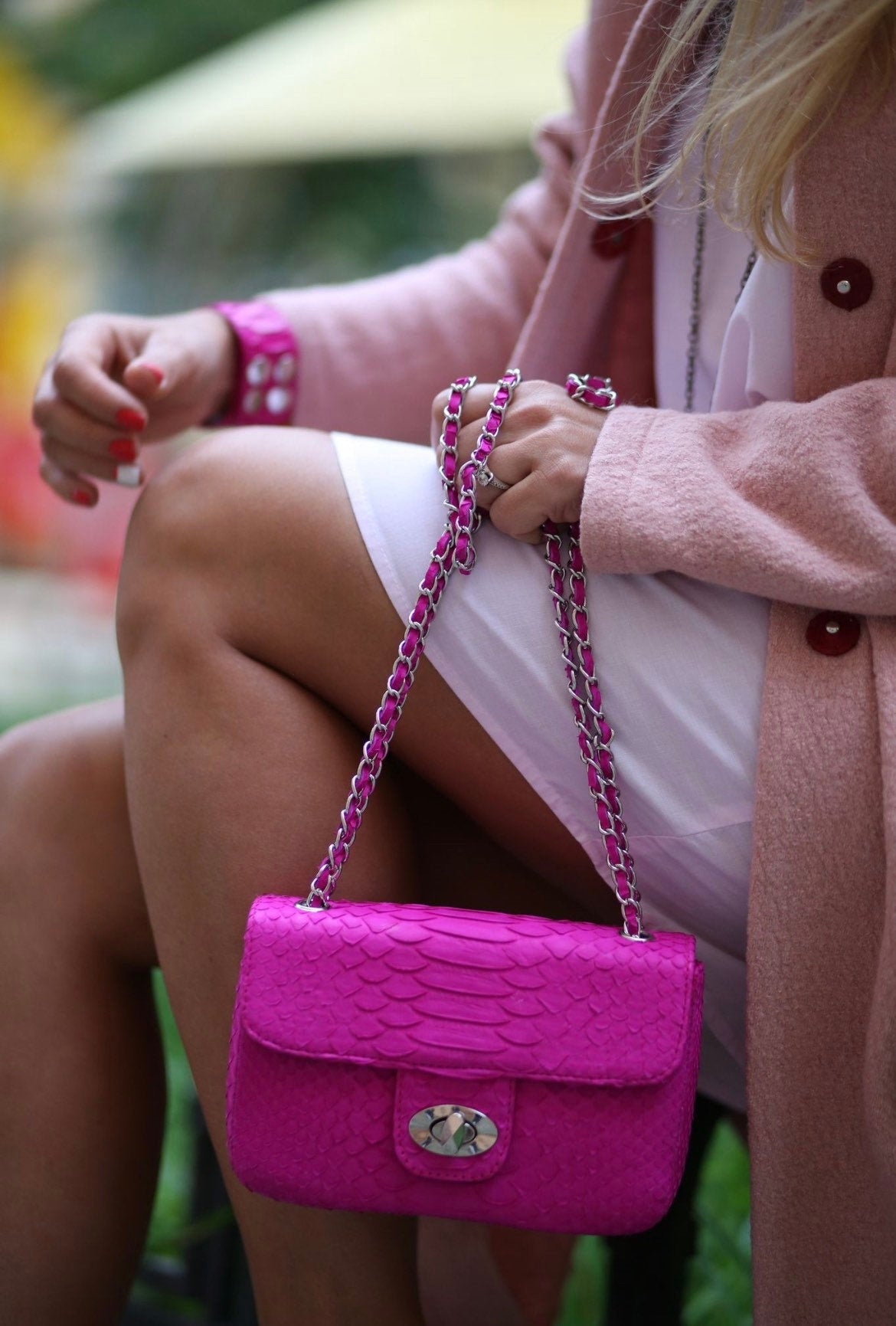Genuine Python Skin Mini Bag — Fuchsia