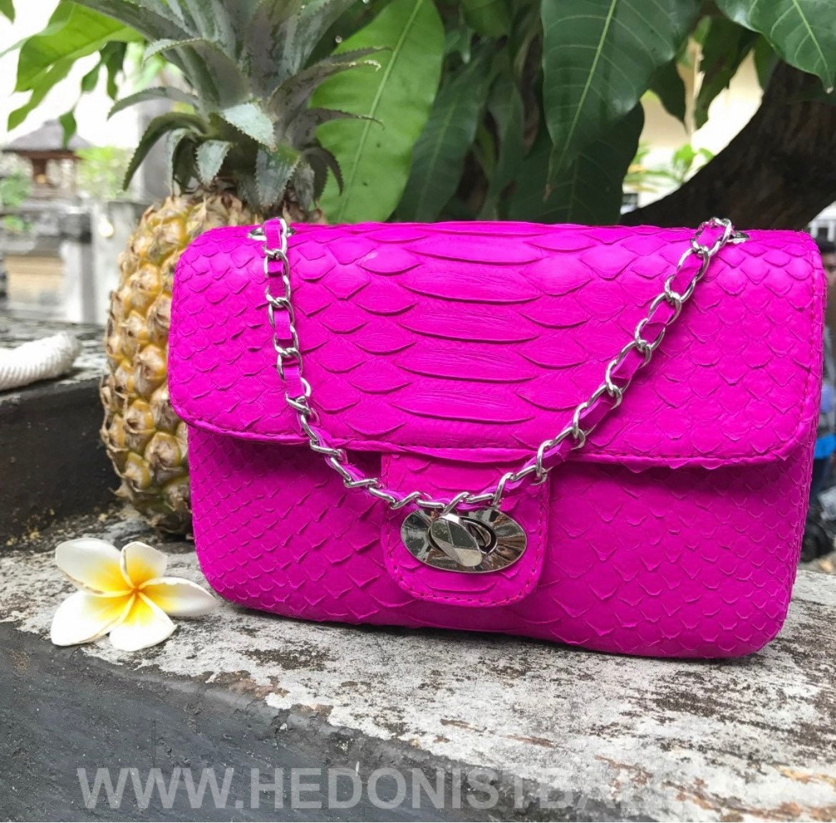 Genuine Python Skin Mini Bag — Fuchsia