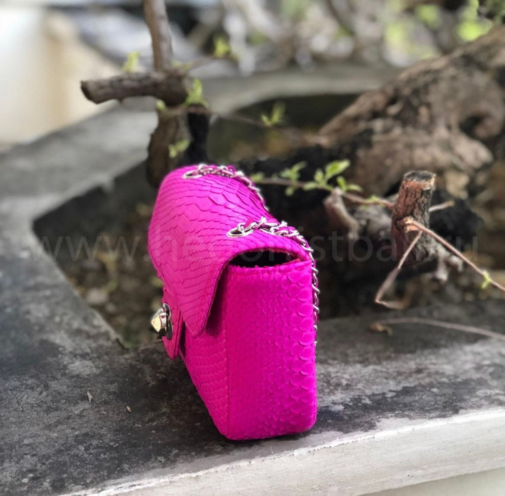 Genuine Python Skin Mini Bag — Fuchsia