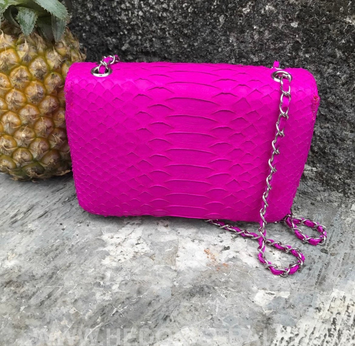 Genuine Python Skin Mini Bag — Fuchsia