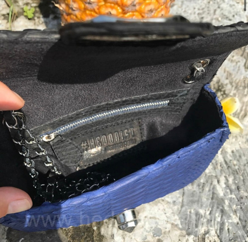Genuine Python Skin crossbody black and blue bag