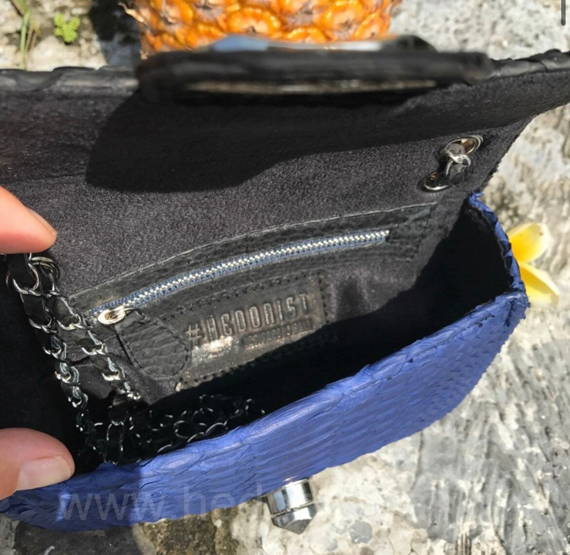 Genuine Python Skin crossbody black and blue bag
