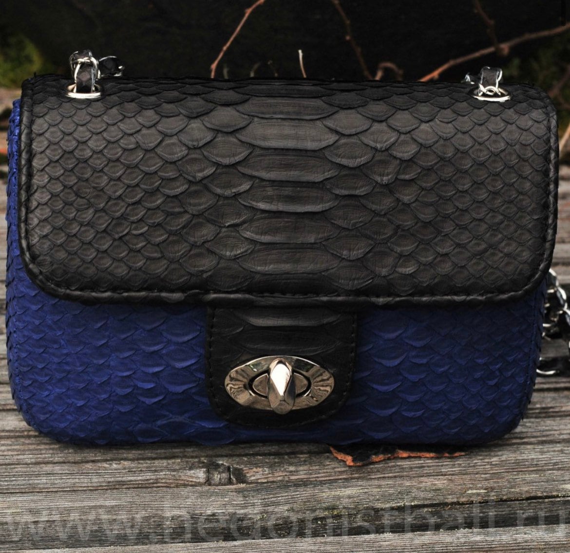 Genuine Python Skin crossbody black and blue bag
