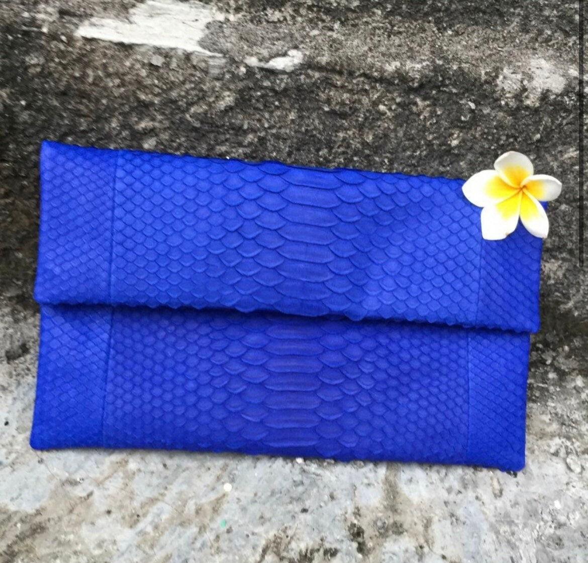 Genuine Python Skin Envelope Clutch — Ultramarine Blue
