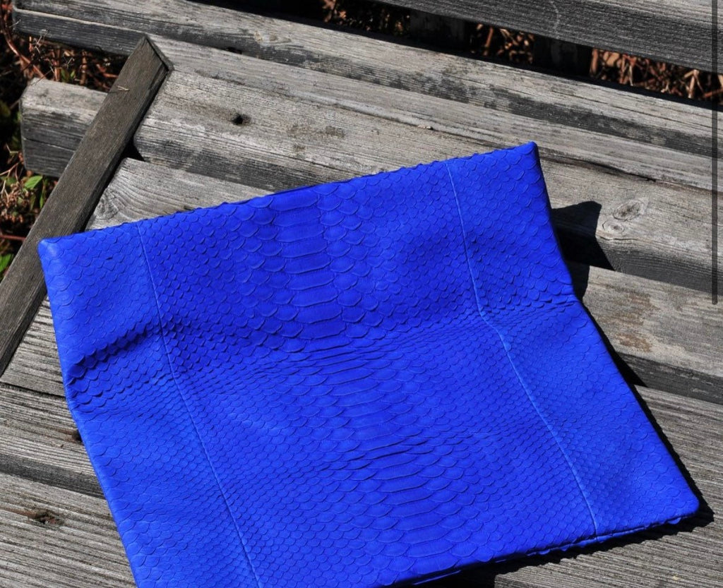 Genuine Python Skin Envelope Clutch — Ultramarine Blue