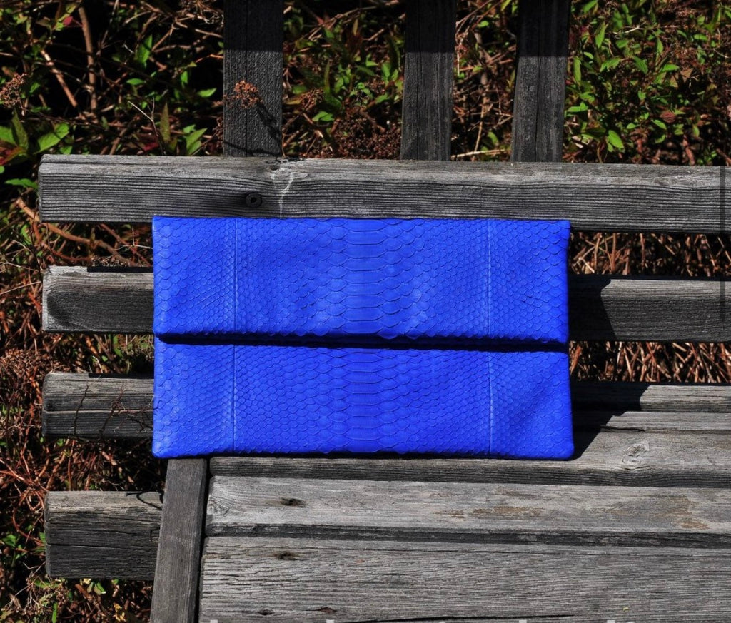 Genuine Python Skin Envelope Clutch — Ultramarine Blue