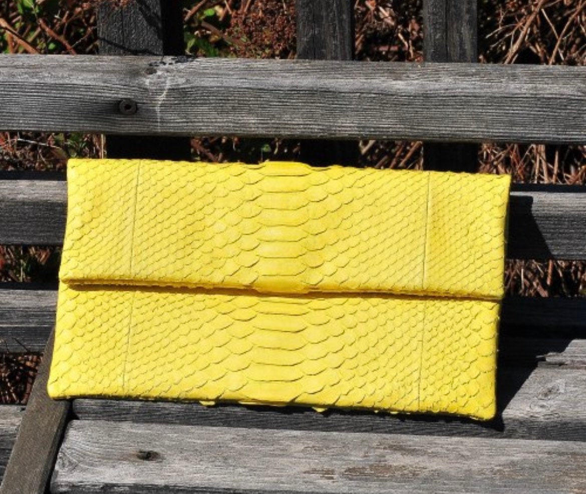 Genuine python skin yellow handmade clutch, classy elegant leather envelope bag, purse free shipping, flat snake leather clutch,small clutch — Red