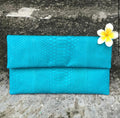 Genuine Python Skin Clutch — Turquoise Blue