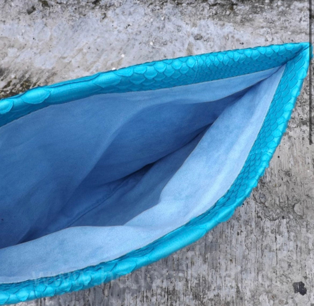 Genuine Python Skin Clutch — Turquoise Blue