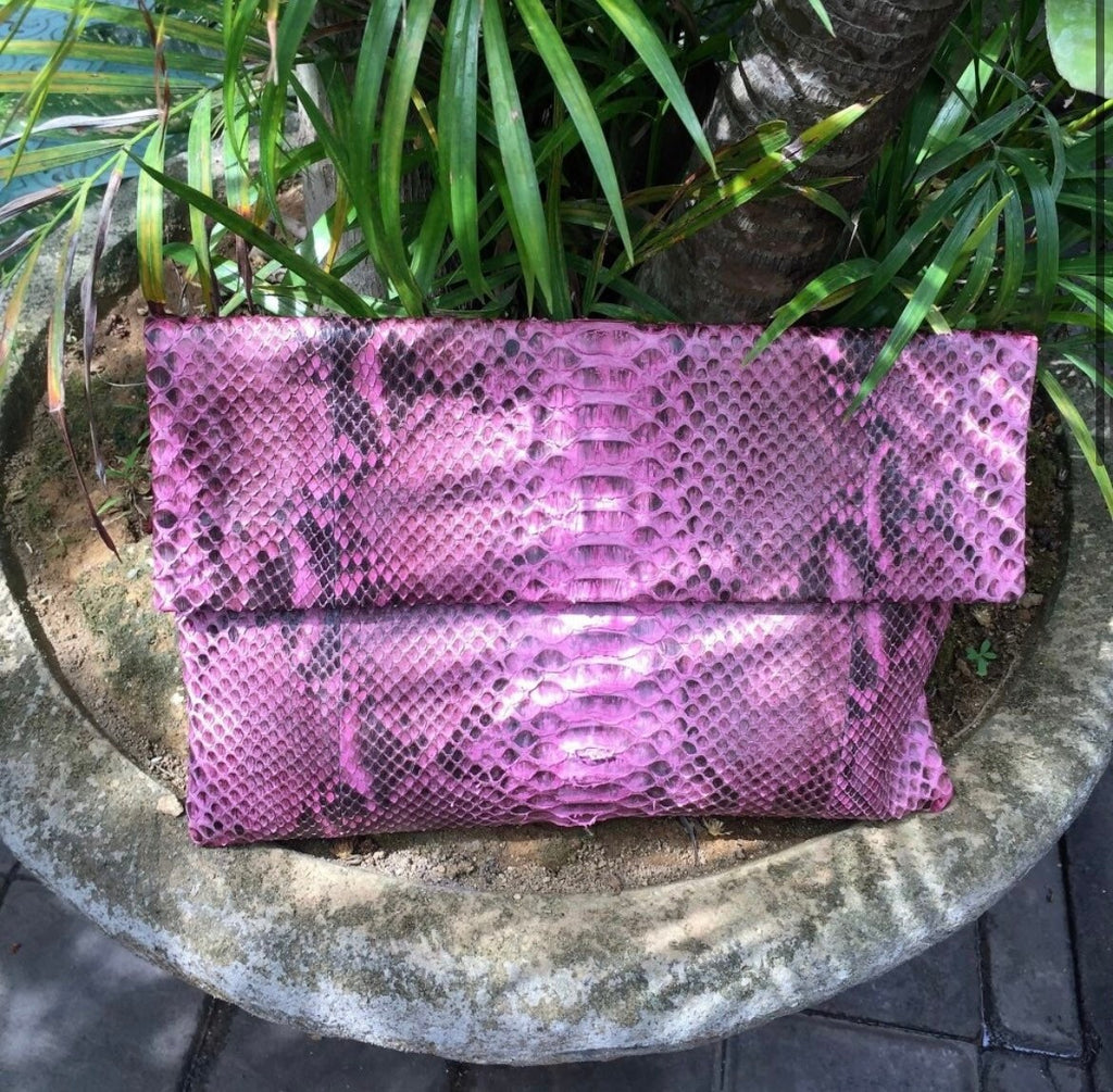 Big pink Envelope Genuine Python Skin Clutch | Exotic Leather Bag | Apple Macbook Air Lethaer Case | Large Unisex Snake Handmade flat Clutch