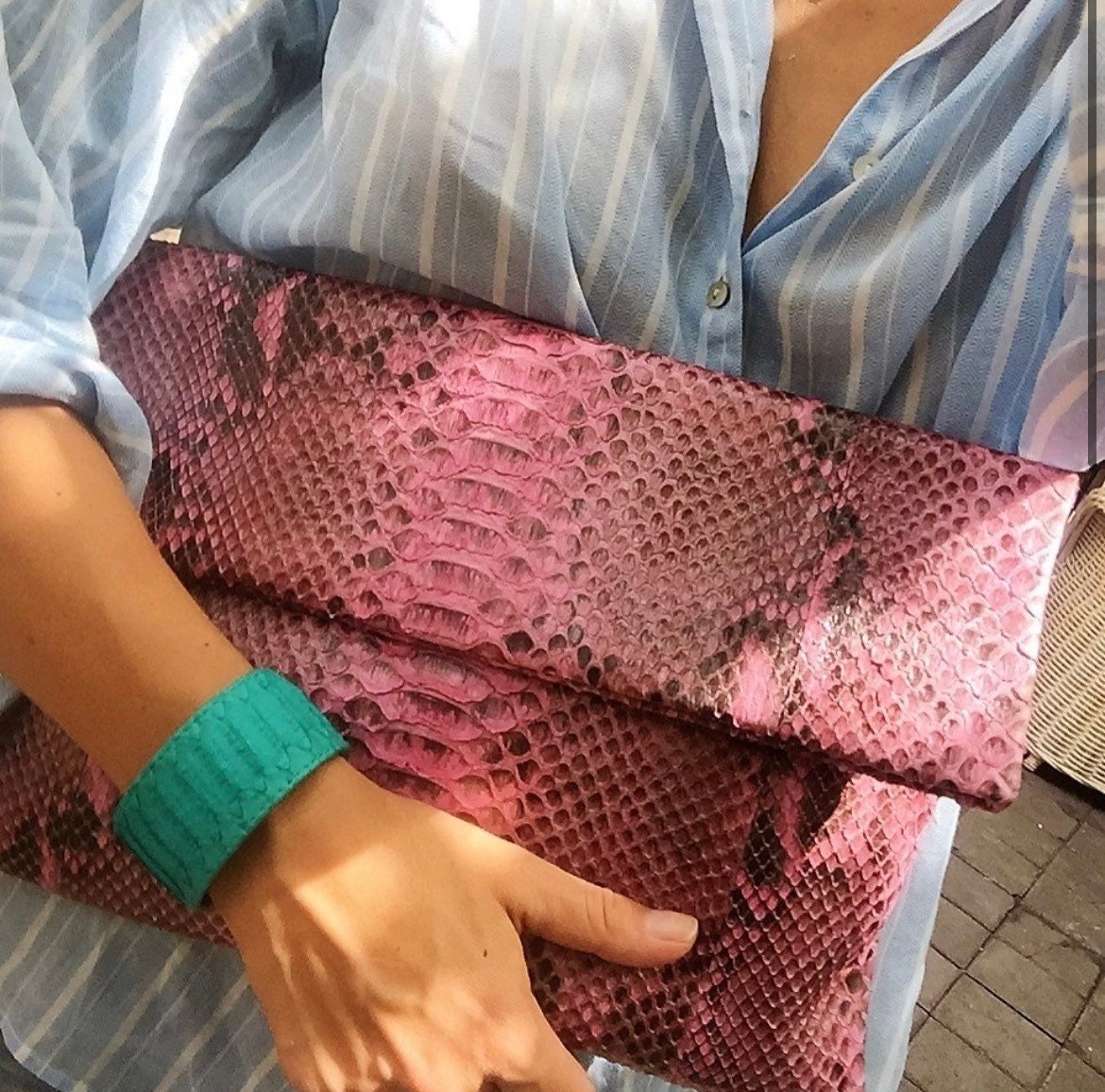 Big pink Envelope Genuine Python Skin Clutch | Exotic Leather Bag | Apple Macbook Air Lethaer Case | Large Unisex Snake Handmade flat Clutch
