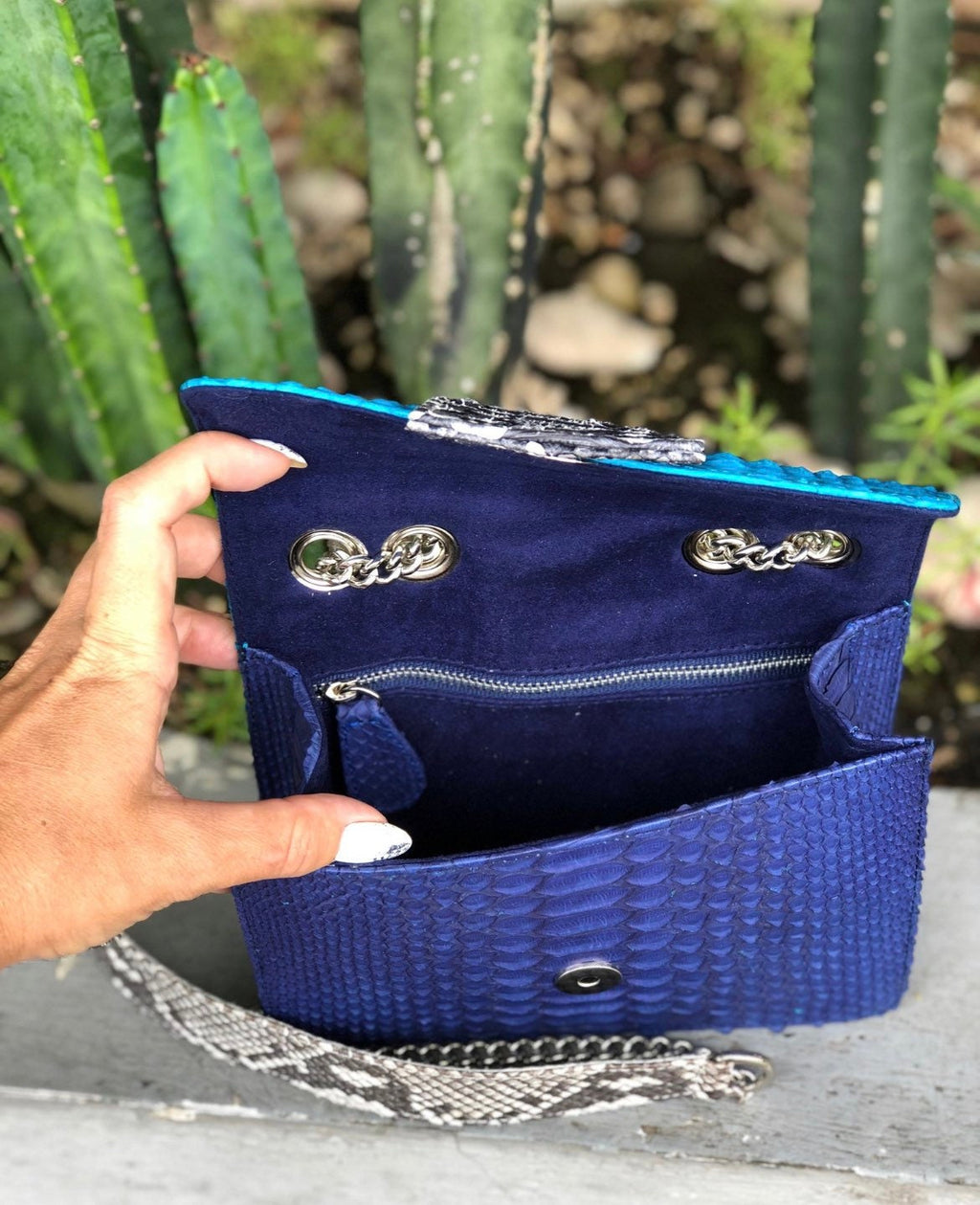 Small Blue Genuine Python Skin Crossbody Bag