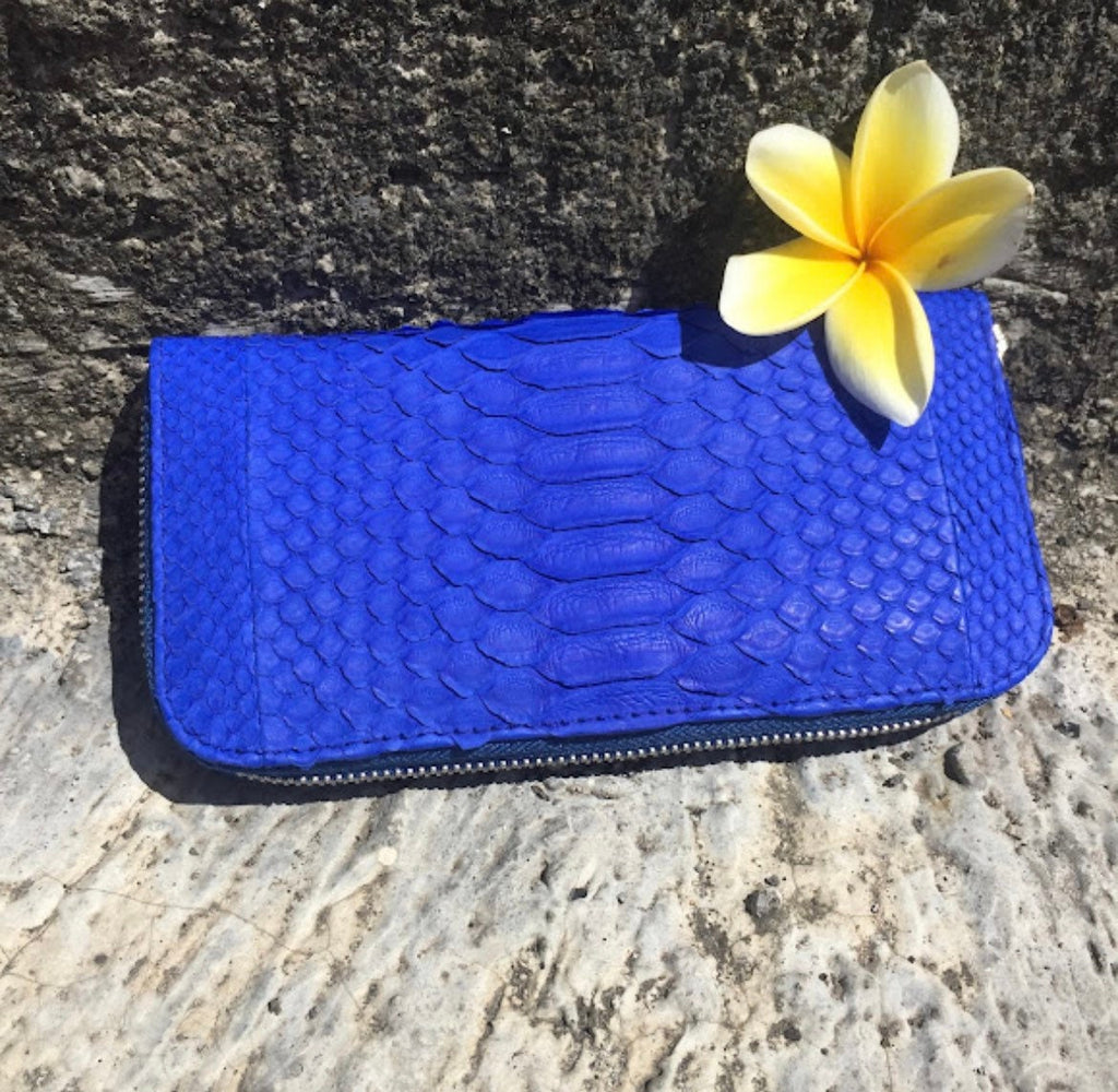 Genuine Python Skin Wallet — Electric Blue