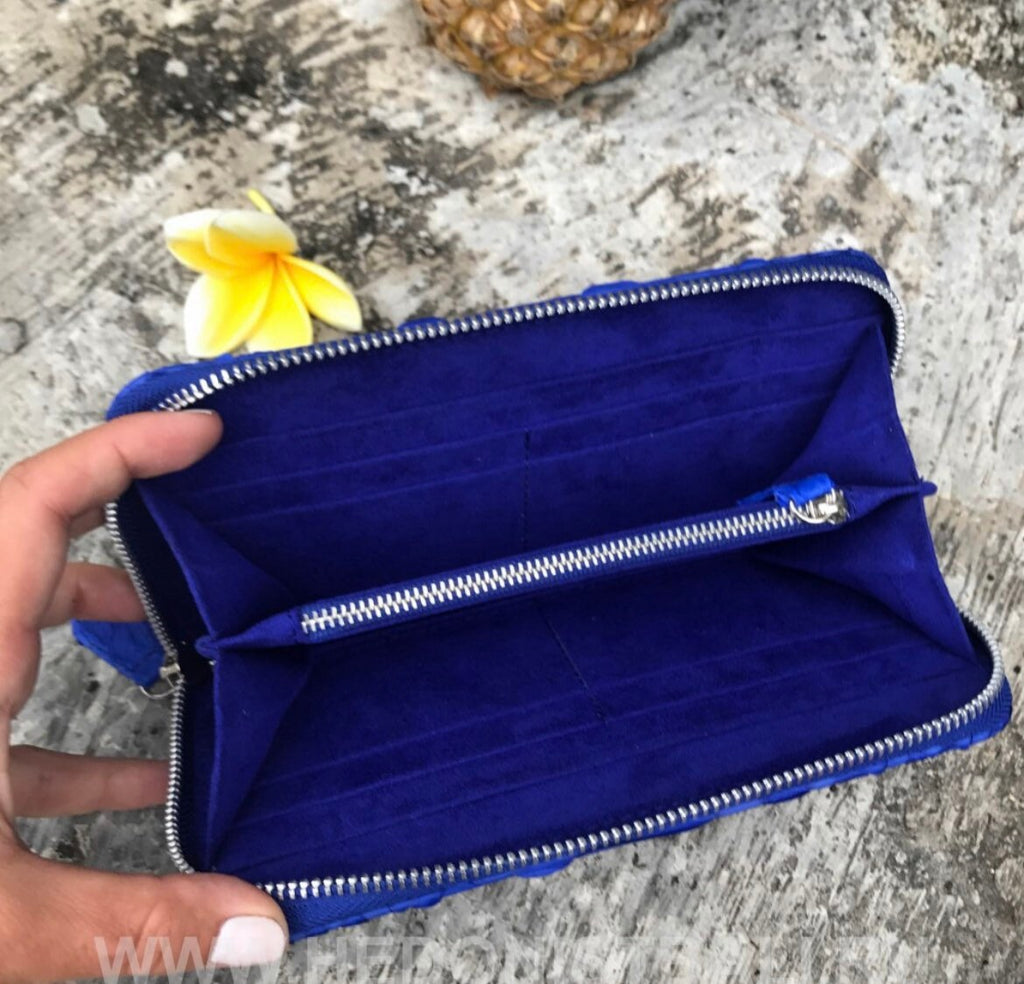 Genuine Python Skin Wallet — Electric Blue