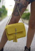 Genuine Python Skin Crossbody Bag — Yellow