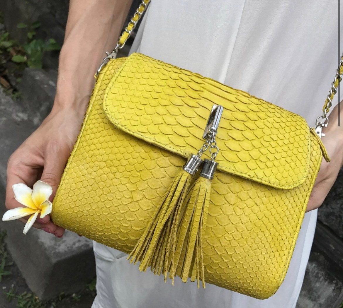 Genuine Python Skin Crossbody Bag — Yellow
