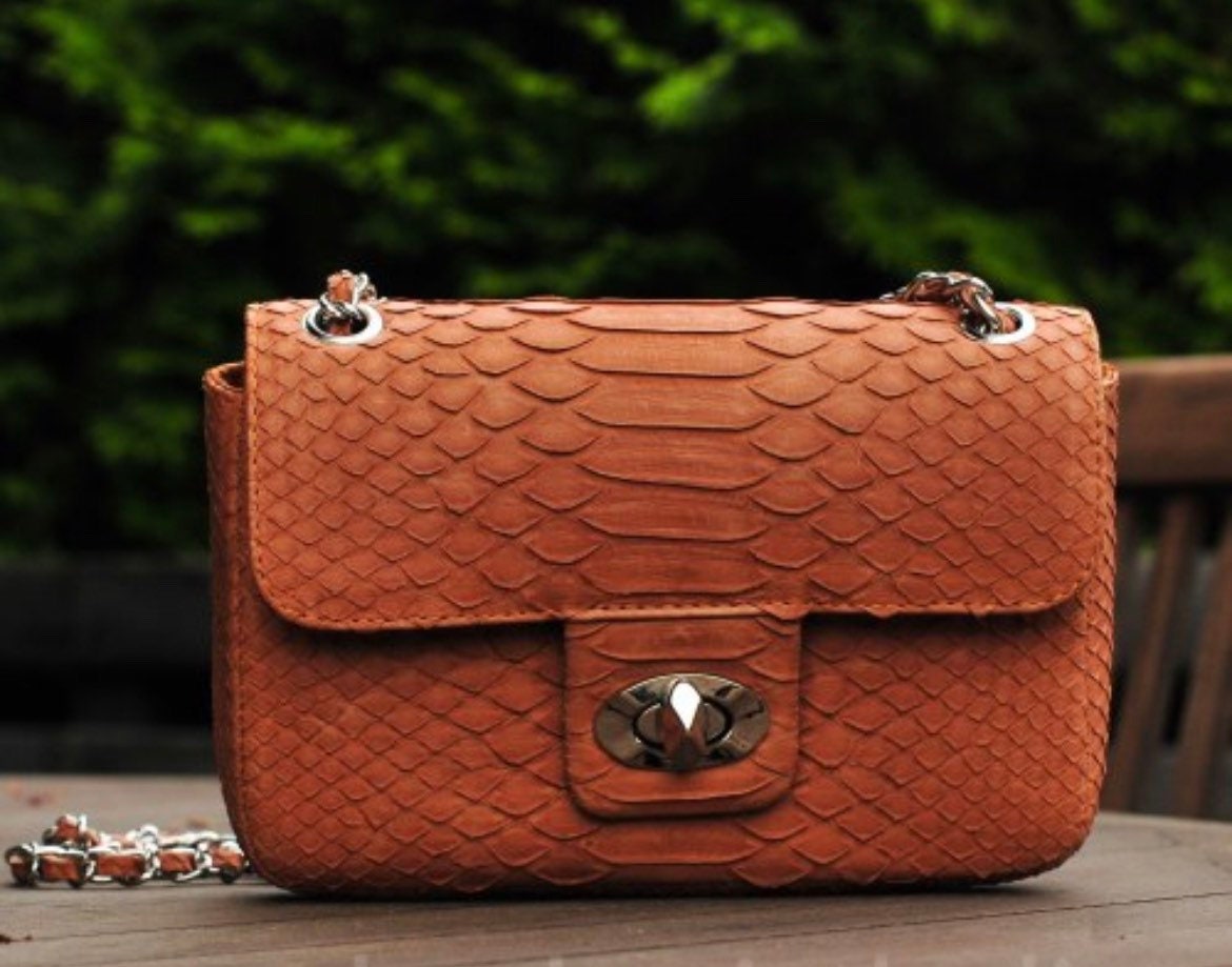 Genuine Python Skin Crossbody Bag — Beige Nude