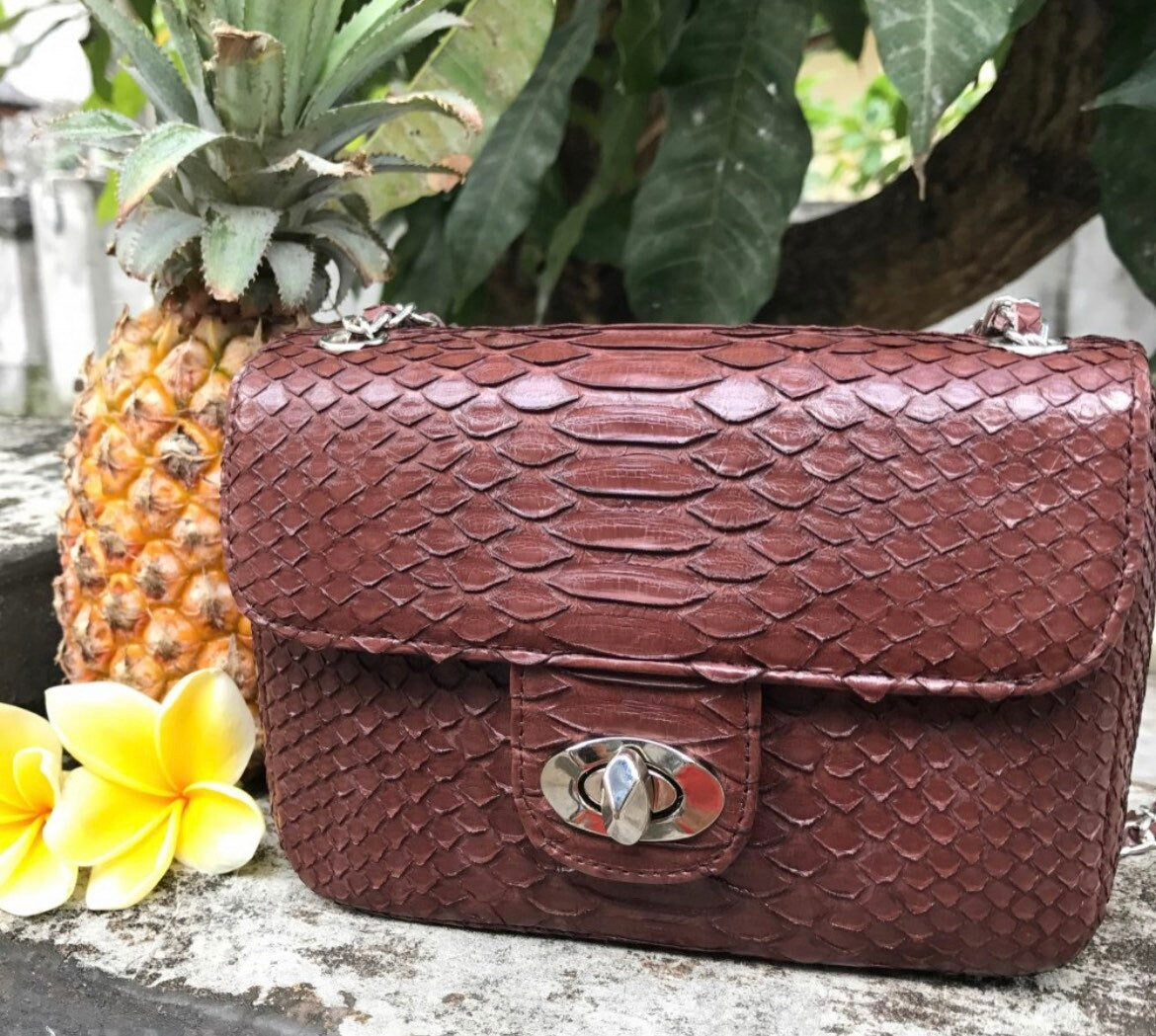 Genuine Python Skin Dark Brown Crossbody Bag