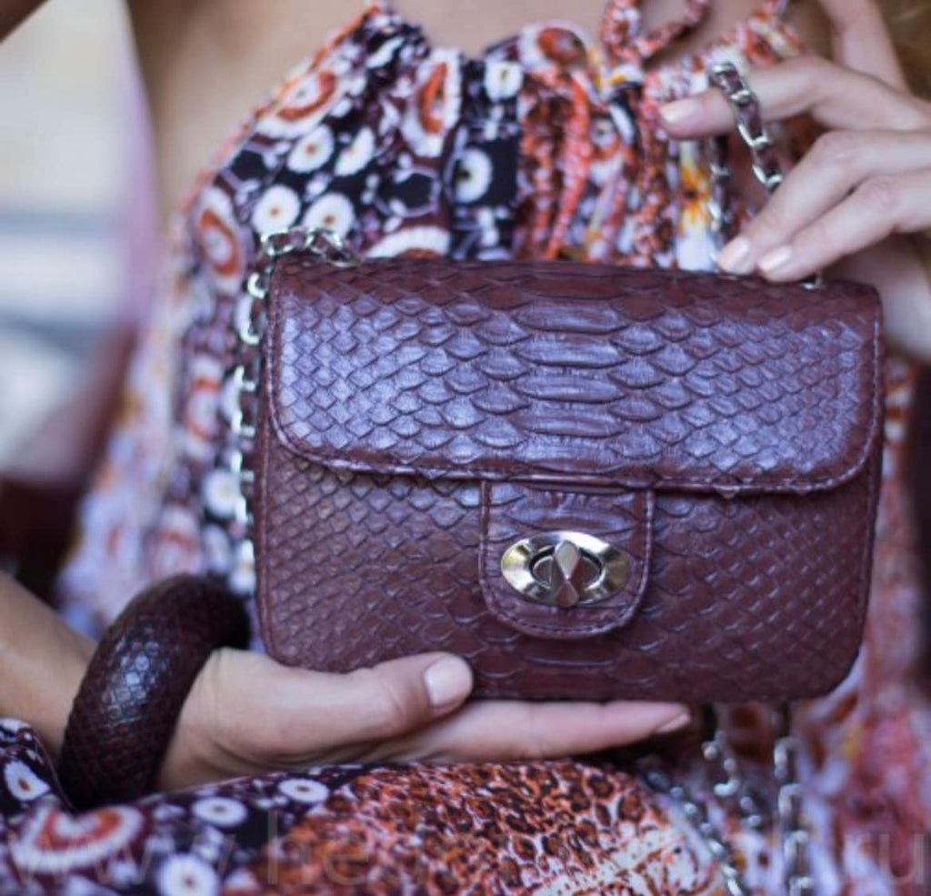 Genuine Python Skin Dark Brown Crossbody Bag