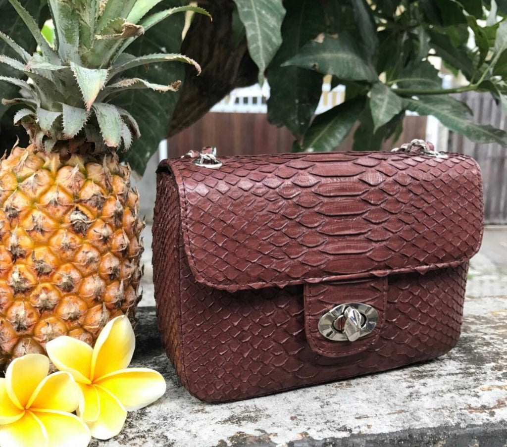 Genuine Python Skin Dark Brown Crossbody Bag