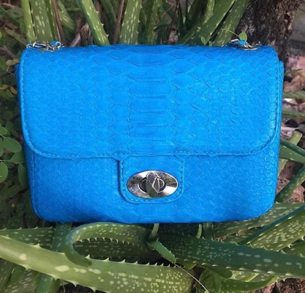 Genuine Python Skin Crossbody Bag — Turquoise Aqua