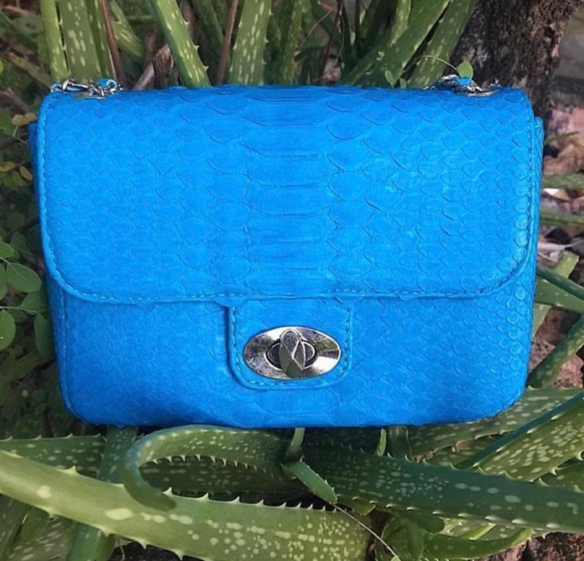 Genuine Python Skin Crossbody Bag — Turquoise Aqua