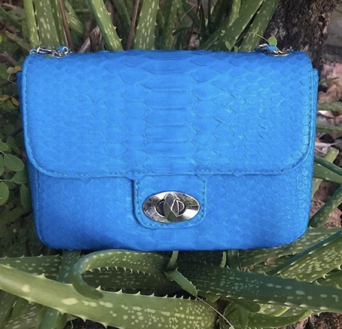 Genuine Python Skin Turquise Crossbody Bag — Blue