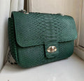 Dark Green Genuine Python Skin Crossbody Chain Bag