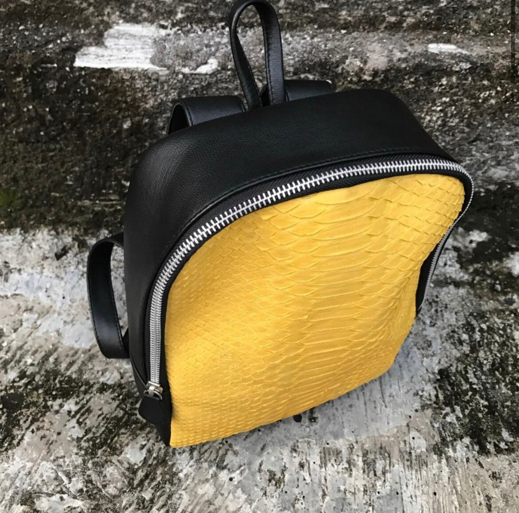 Genuine Python Skin Mini Backpack — Yellow