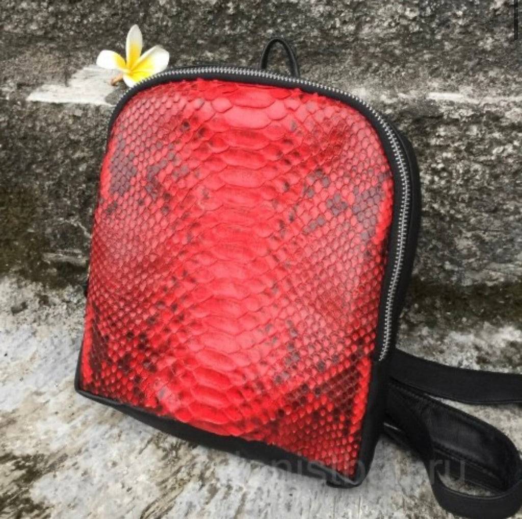 Genuine Python Skin Mini Backpack — Red