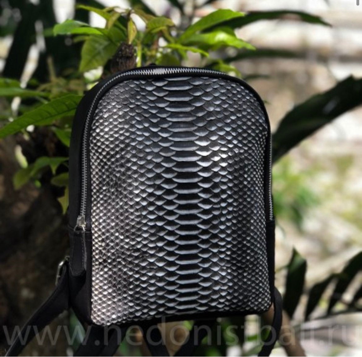 Genuine Python Skin Mini Backpack — Black & White