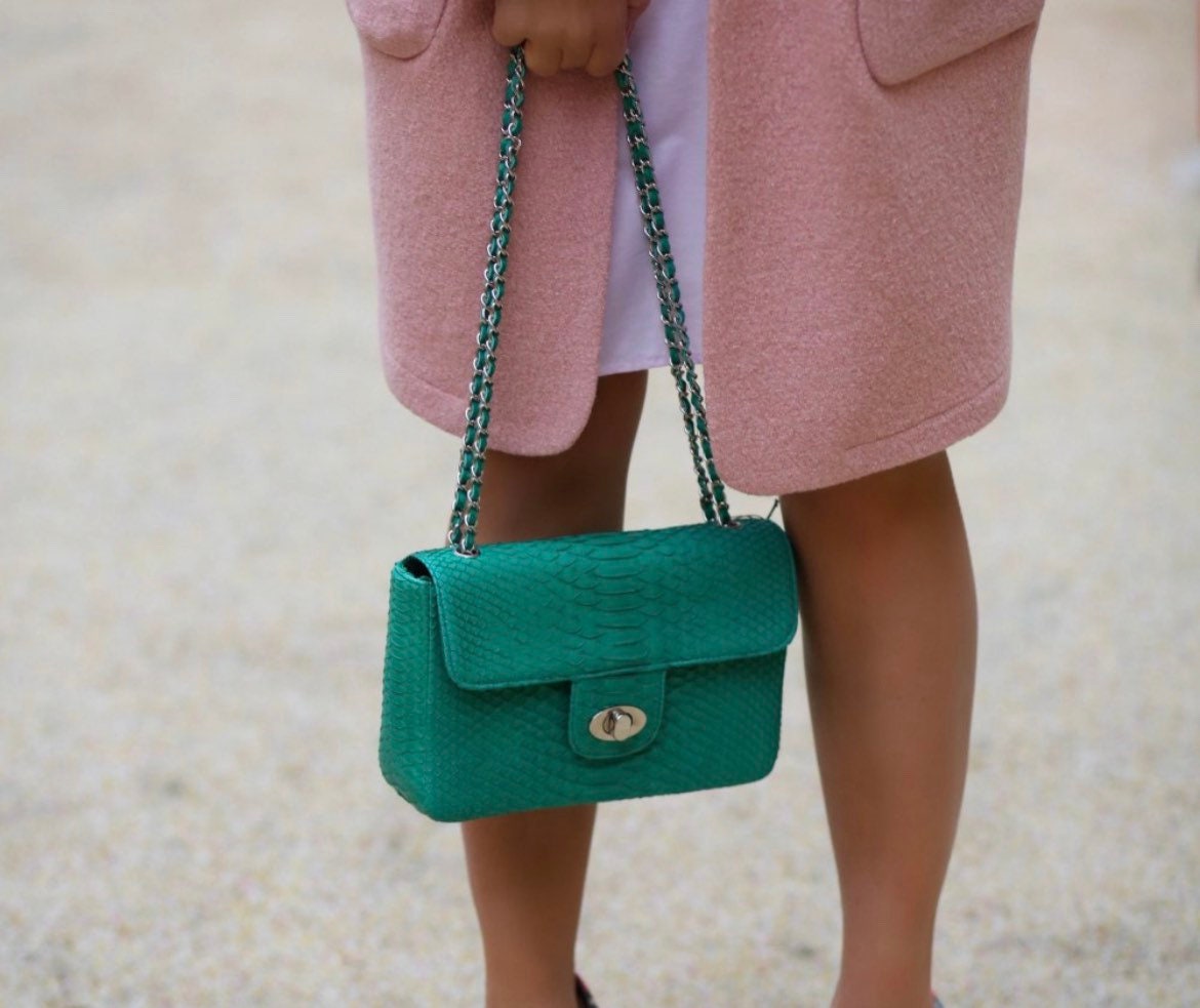 Genuine Python Skin Maxi Crossbody Bag — Turquoise