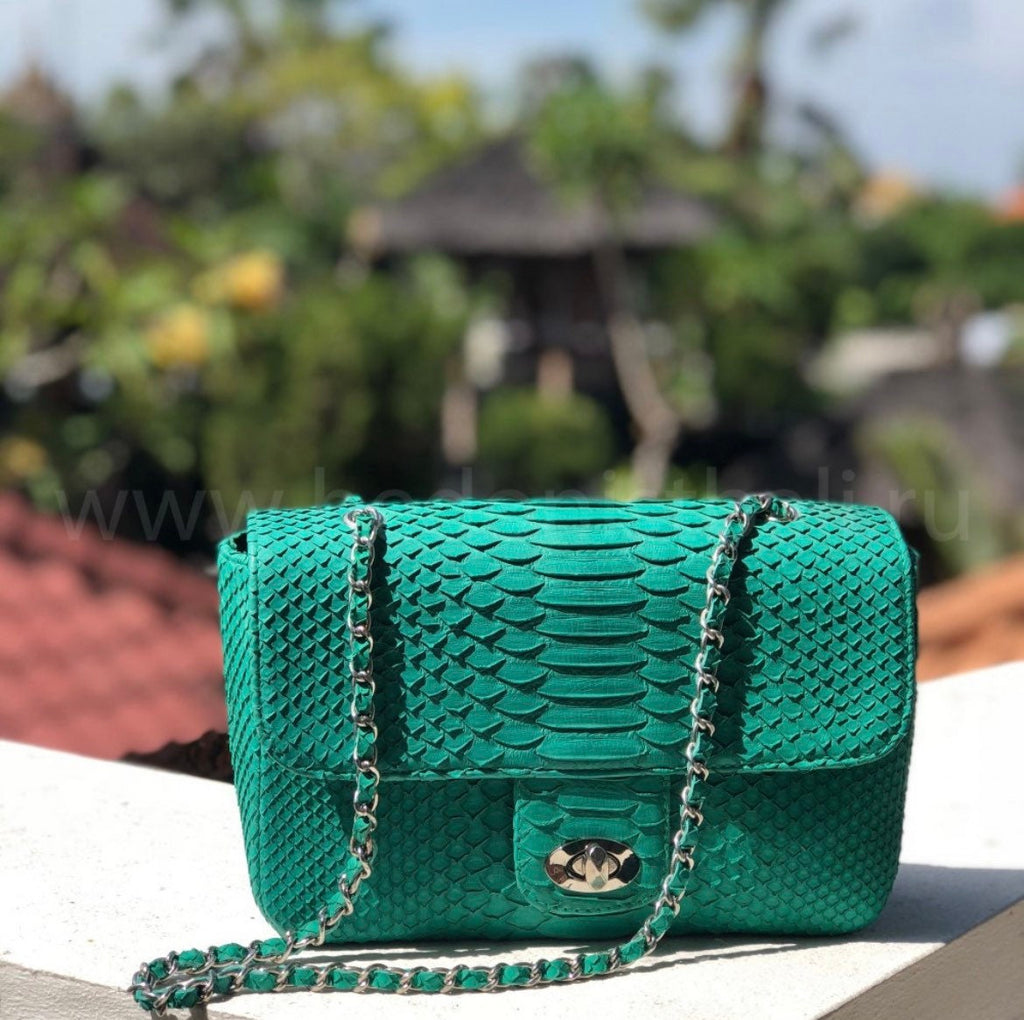Genuine Python Skin Maxi Crossbody Bag — Turquoise