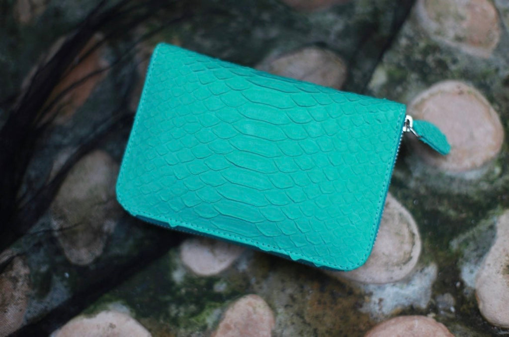 Genuine Python Skin Wallet — Turquoise