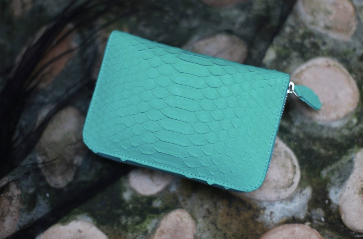 Genuine python skin turquise wallet — Red