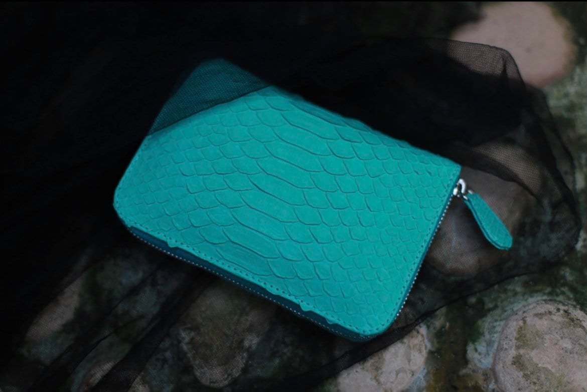 Genuine python skin turquise wallet — Red