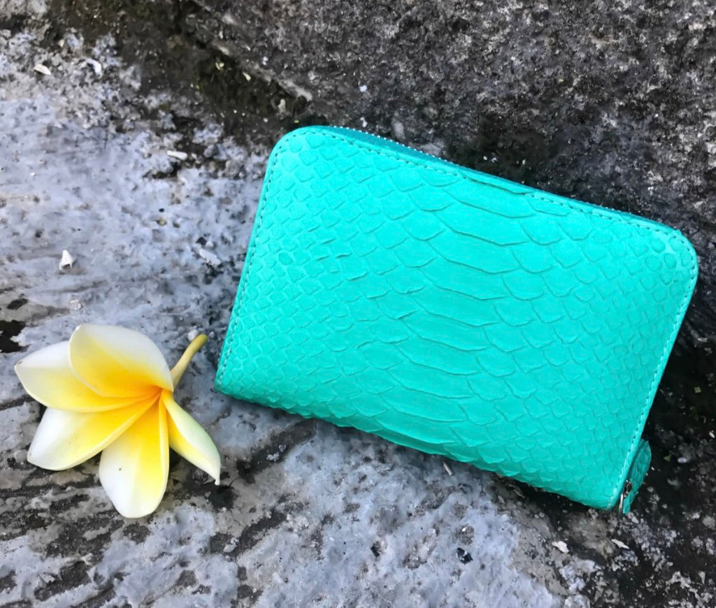Genuine Python Skin Wallet — Turquoise