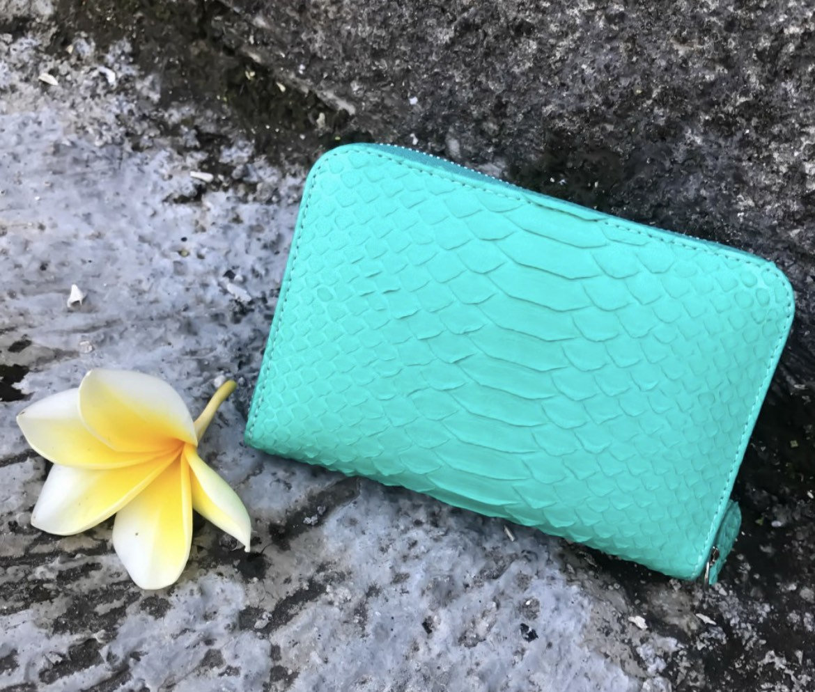 Genuine Python Skin Wallet — Turquoise