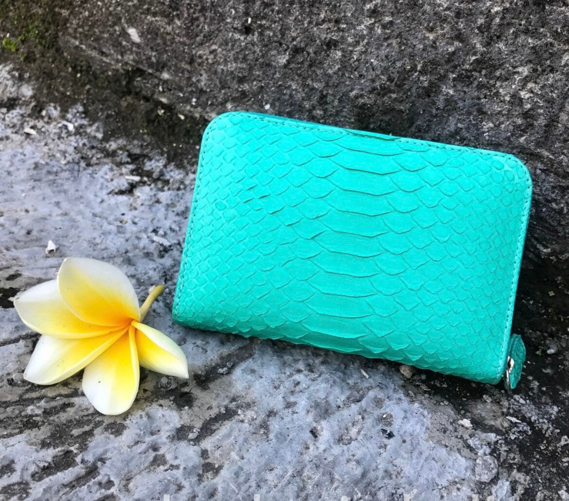 Genuine Python Skin Wallet — Turquoise
