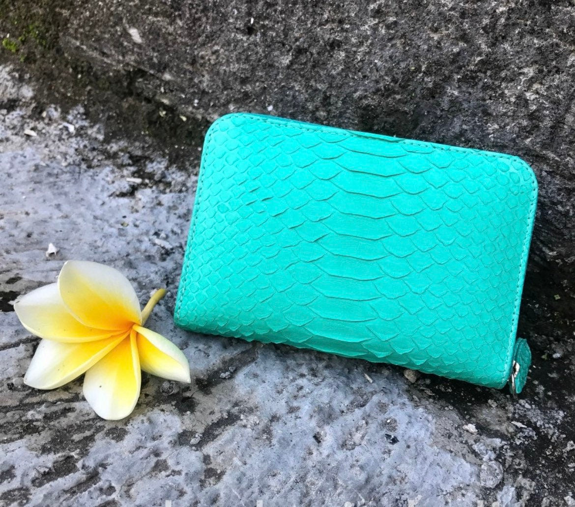 Genuine python skin turquise wallet — Red