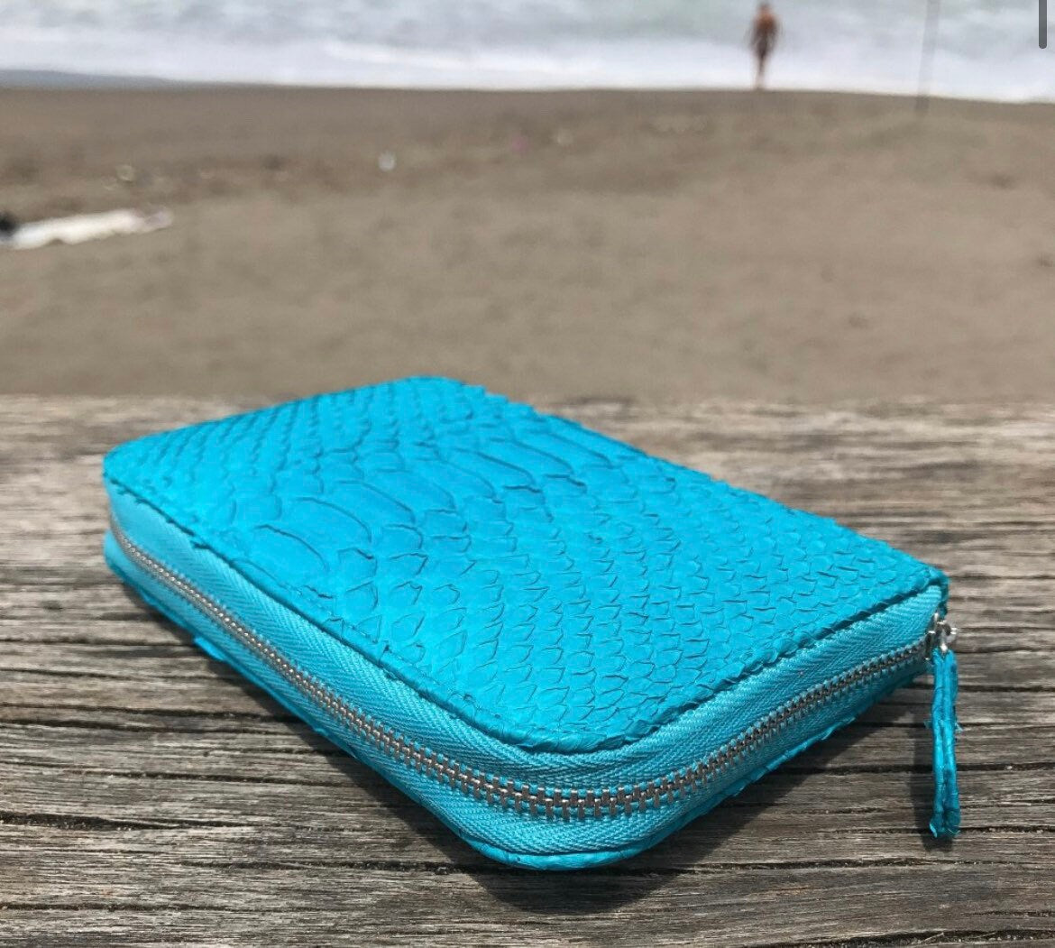 Genuine python skin turquise wallet — Red