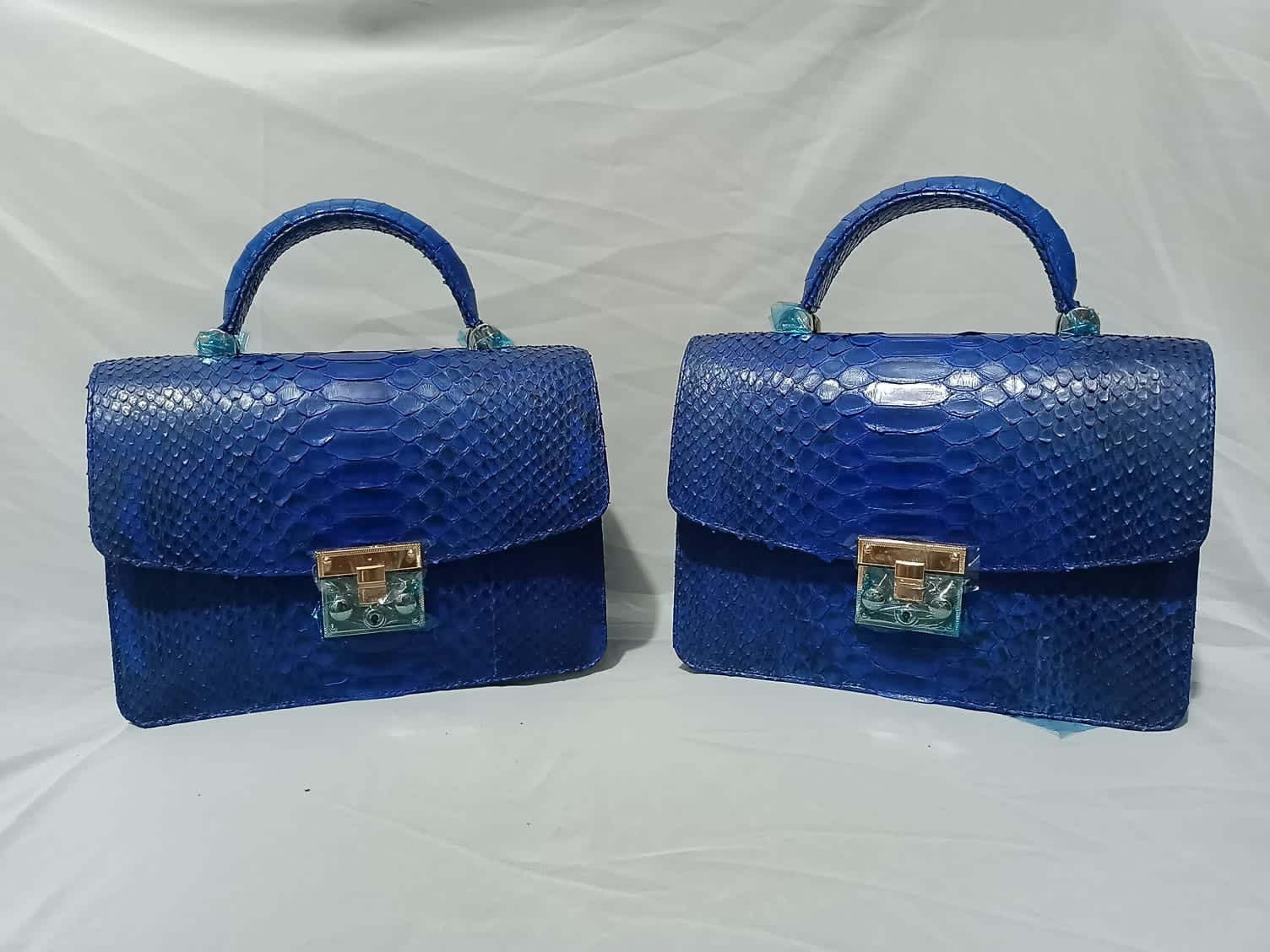 Genuine Python Skin Top Handle Bag — Blue