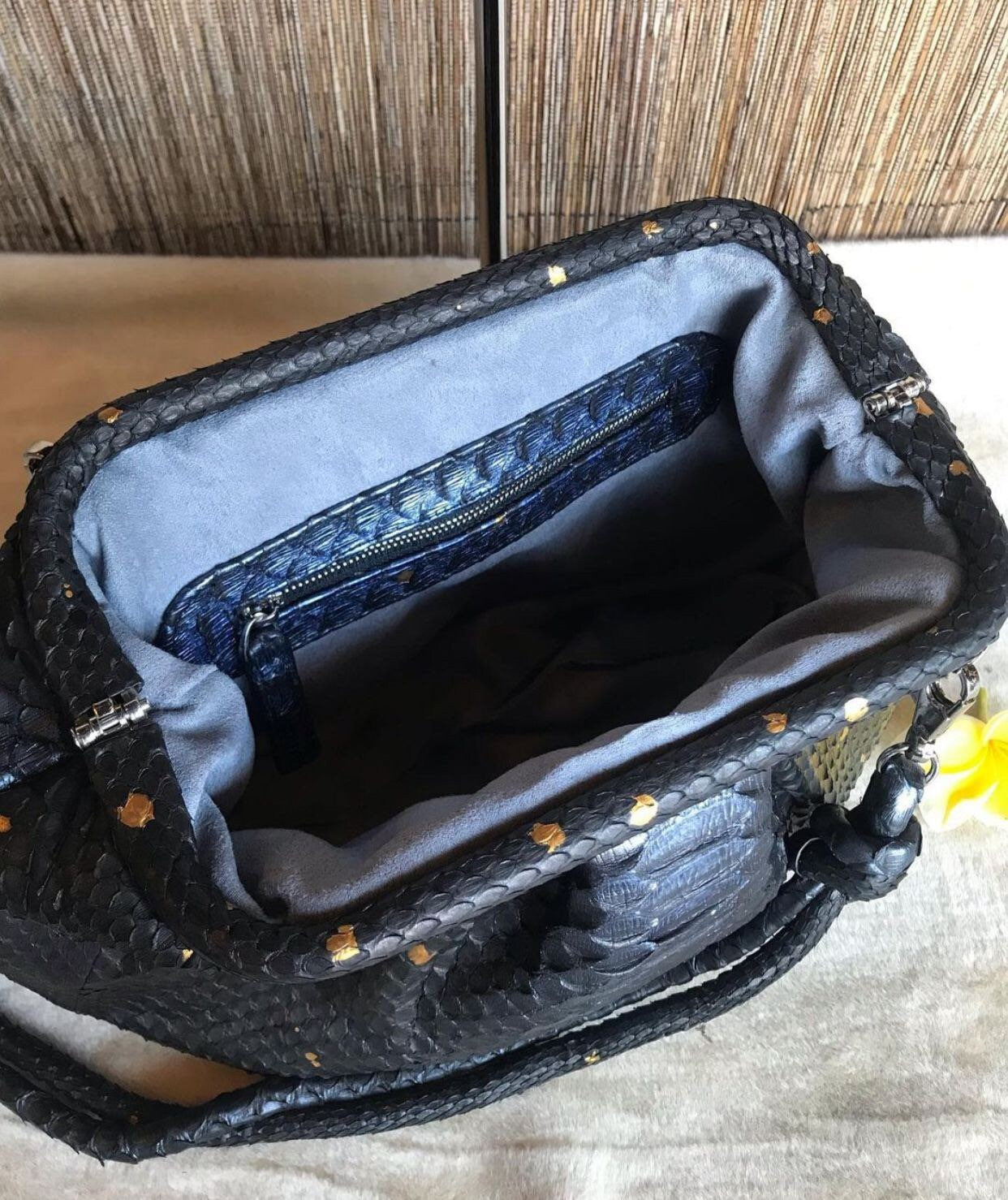 Genuine python skin black classy elegant bag / exotic leather bags / handmade designer purse