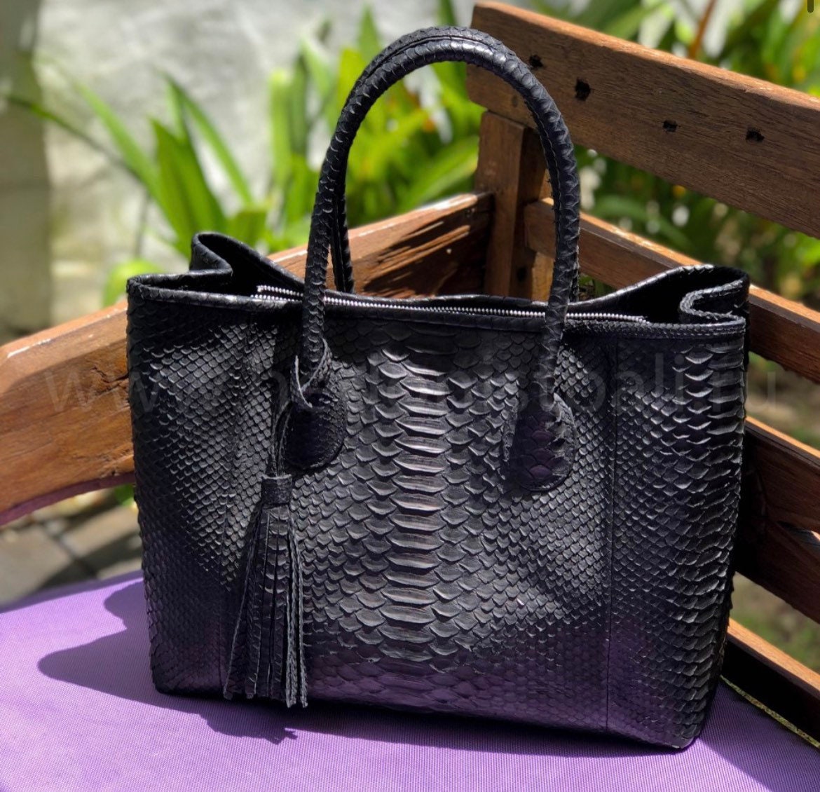 Genuine Python Skin Bag — Black Large