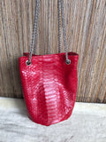 Genuine Python Skin Bucket Bag — Red
