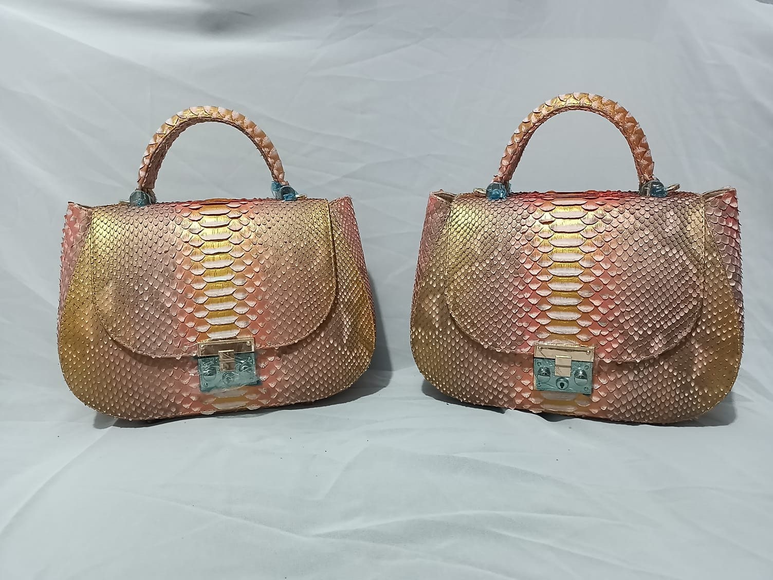 Genuine Python Skin Top Handle Bag — Bronze