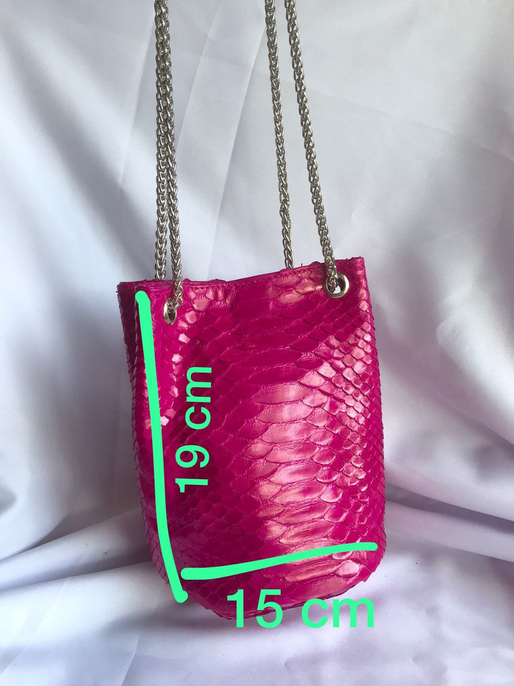 Genuine Python Skin Bucket Bag — Fuchsia